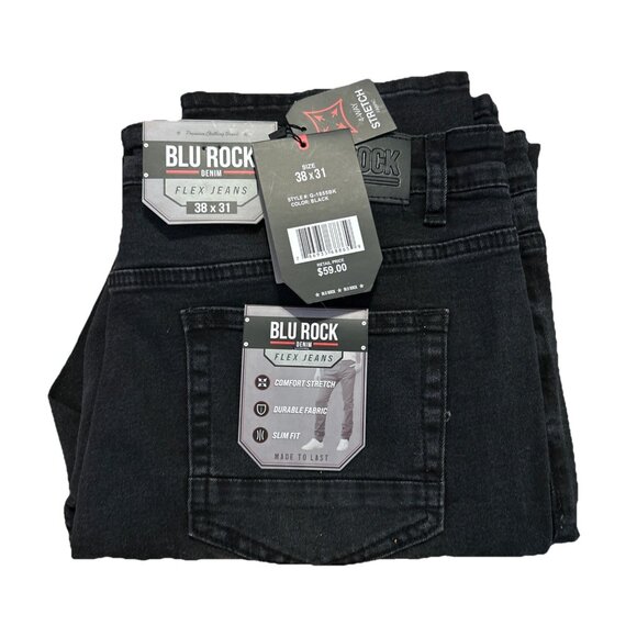 Men’s BLU ROCK DENIM FLEX JEANS - SIZE: 38 X 31 - Black MSRP $59.00 - Picture 1 of 7